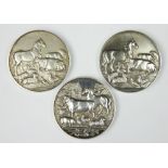 Three silver agricultural medallions, cast with livestock,