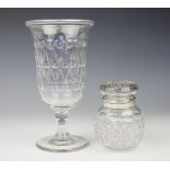 A silver mounted jar and cover, London 1915, with faceted detail, 12.