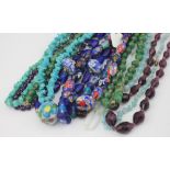 A collection of eleven bead necklaces, to include Victorian to modern examples; jade coloured,