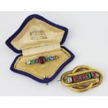 A Victorian REGARD brooch, designed as an entwined knot set with six paste stones,