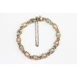 A turquoise and split seed pearl set bracelet, early 20th century, designed as curb links,