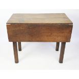 An 18th century oak drop leaf table, on moulded legs, 78cm H x 97cm W x 56cm D,