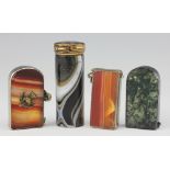 Four agate mounted vesta cases, to include; a cylindrical example 6.