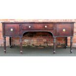 A large William IV inlaid mahogany bow front sideboard, with three drawers,