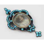 An unusual Victorian turquoise set and black enamelled locket pendant circa 1885,