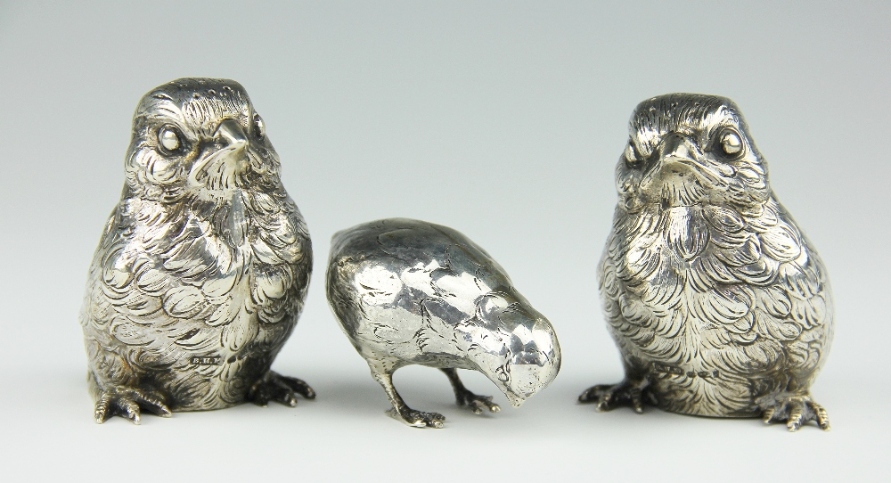 A pair of silver chick peperettes, Berthold Hermann Muller, London import mark 1924,