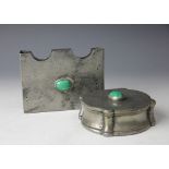 A continental Porto Fecit VCM pewter desk stand and inkwell,