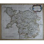 Robert Morden, 17th century engraving with later hand colouring, Map of north Wales, 36cm x 46cm,
