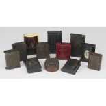 A collection of twelve vesta cases, to include; Ebonite examples depicting: Edward VIII, Victoria,