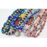 A collection of seven foiled glass bead necklaces, to include; Victorian and later examples,