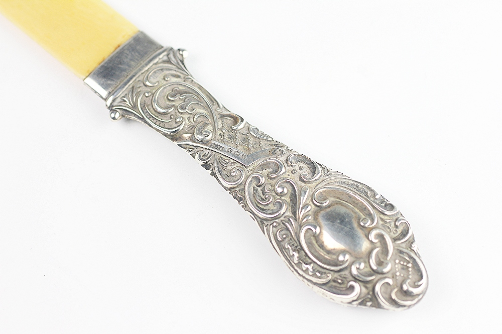 An Edwardian silver mounted ivory page turner, Matthew John Jessop, Birmingham 1901, - Image 2 of 2