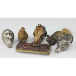 A collection of animal related vesta cases, to include; a lion's head 5cm, a fox's head 5cm high,