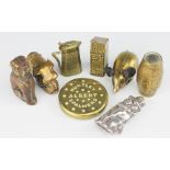 Eight assorted novelty vesta cases, to include; a brass mouse with leather ears and tail 6.