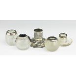 A collection of four glass and silver mounted vestas and strikers, with cut glass,