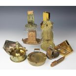 A selection of brass match box holders and ash trays, to include; trench art examples,