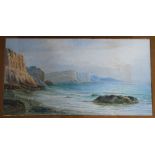 English School (late 19th century), Watercolour, Seascape with cliffs and gulls,