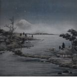 Japanese School, Silk velvet picture, Mount Fuji, 49cm x 49cm,