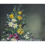 Thomas G Hill, Oil on canvas, Still life of spring flowers, Signed lower right, 49.