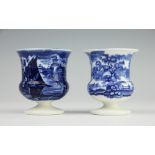 A 19th century Wedgwood blue and white printed egg cup, depicting ships,