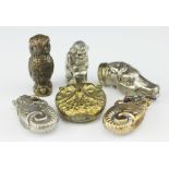 Six novelty vesta cases, to include; a 'Royal Sec' horses head with press button opening 6cm high,