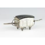 A Victorian silver novelty table match box in the form of a palanquin, 'JB' London 1887,