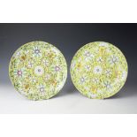 A pair of 19th century imperial yellow ground plates,