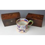 A 19th century rosewood tea caddy, with domed top, 12.