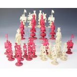 A 19th century Cantonese carved and stained ivory chess set,