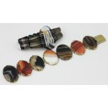 A Victorian agate set bracelet, set with seven oval banded agate panels,