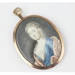 After Peter Paul Lens (late 18th century), Potrait miniature on ivory, Lady in a blue dress,