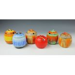 A collection of five Shelley preserve jars and covers,