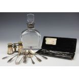A selection of silver and silver plated wares to include a sliver mounted Orrefors presentation