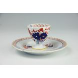 A rare Herculaneum Liverpool egg cup and integral base, decorated with the Dolls House pattern 1221,