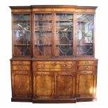 A reproduction mahogany breakfront secretaitre bookcase,