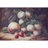 Manner of Oliver Clare (19th century), Oil on canvas, Still life of peaches and strawberries,
