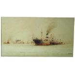 F Elliott (Early 20th century, Australian), Watercolour, Ships in a harbour, possibly Sydney,