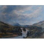English School (early 20th century), Oil on canvas, Welsh landscape with mountains and river,