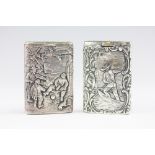 A continental silver covered vesta with embossed merry making scene, sliding drawer, 6.