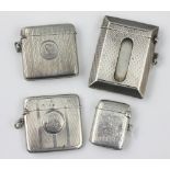 Four silver vesta cases to include; a rectangular example, S.J.