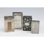 Four silver match boxes, to include; Birmingham 1946, with open sides, engraved 'A.O.L' 6.