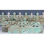 Five 19th century Continental carved and painted pine panels, worked with scrolling acanthus leaves,