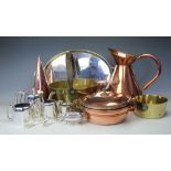 A selection of 19th century and later copper and plated wares, to include; a Quart ale warmer,