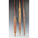Three Australian Aboriginal carved wood hunting spears, longest 132.