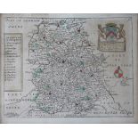 Richard Blome, Late 17th century engraving with later hand colouring, A map of Shropshire,