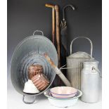 A selection of vintage kitchen and gardening items, to include a ribbed watering can,