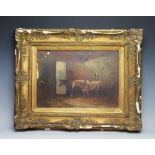 T West (19th century), Pair of oils on canvas, Horses in a stable, Signed, 24cm x 34.