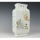 A Chinese porcelain Republic style vase, of rectangular form,
