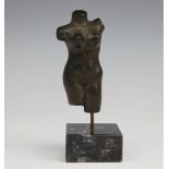 Follower of Edward Onslow Ford, a bronze female torso, on veined marble base, unsigned,
