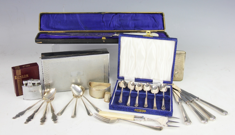 A collection of silver and plated wares, to include; assorted silver cutlery,