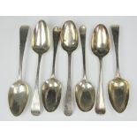 A selection of seven 18th and 19th century Old English Pattern silver spoons,